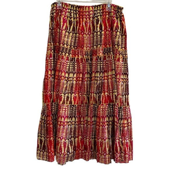 Vintage Jones New York Maxi Skirt Boho Full Lined Red Orange Yellow Geometric L - Picture 1 of 5